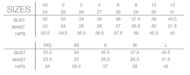 Regular Dress Size Chart